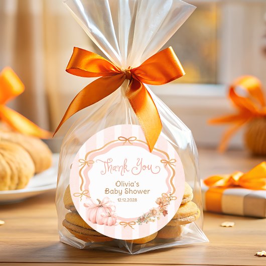 Pumpkin Bow Fall Floral Baby Shower Thank You ラウンドシール