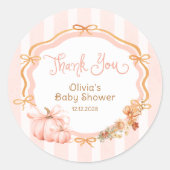 Pumpkin Bow Fall Floral Baby Shower Thank You ラウンドシール (正面)