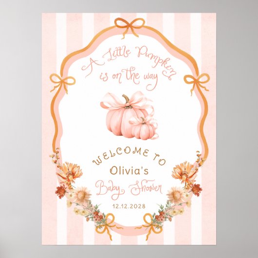 Pumpkin Bow Fall Floral Baby Shower Welcome ポスター (正面)
