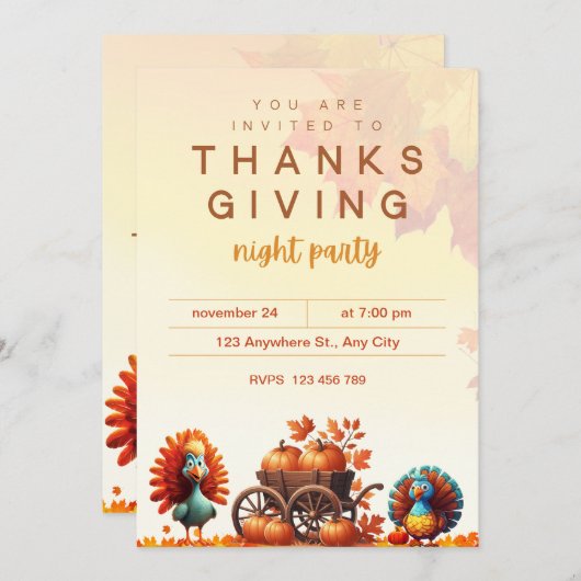 PUMPKIN CART AND FUNNY TURKEYS 招待状 (正面/裏面)