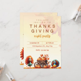 PUMPKIN CART AND FUNNY TURKEYS 招待状