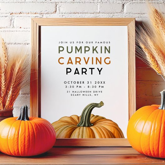 Pumpkin carving party sign for Halloween ポスター