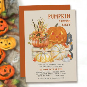 Pumpkin Carving Rustic Farmhouse Halloween Party 招待状