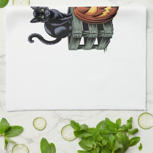 Pumpkin Cat Beer Halloween キッチンタオル (折り畳み)