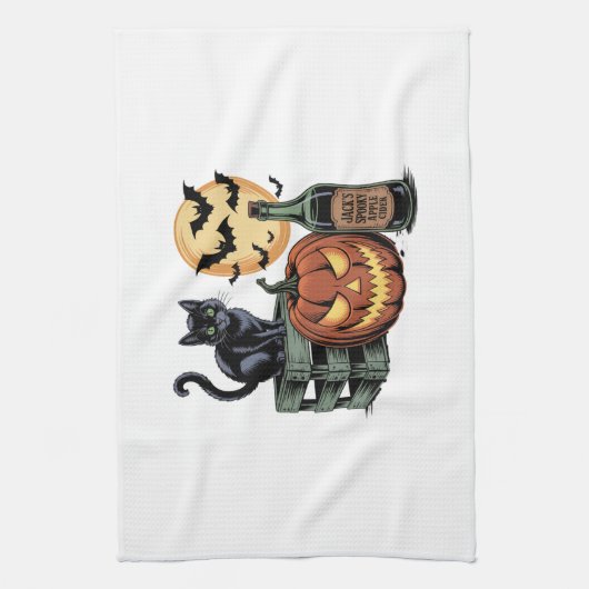 Pumpkin Cat Beer Halloween キッチンタオル (縦)