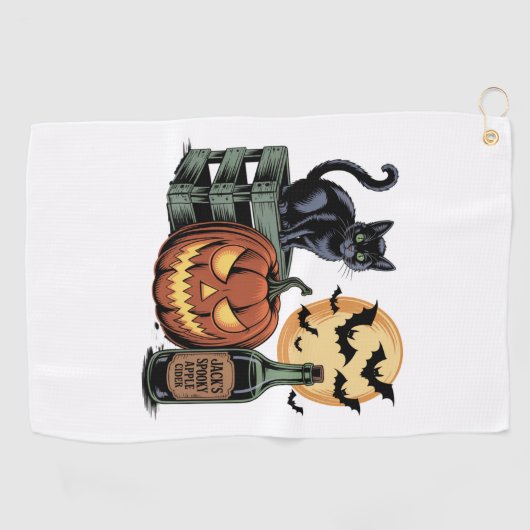 Pumpkin Cat Beer Halloween ゴルフタオル (横)