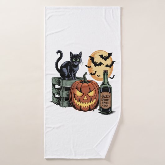 Pumpkin Cat Beer Halloween バスタオル (バスタオル)