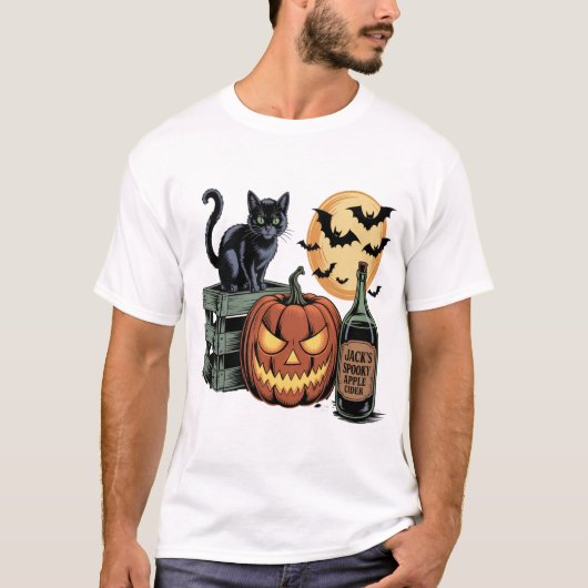 Pumpkin Cat Beer Halloween Tシャツ (正面)