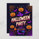 Pumpkin Cauldron Halloween Party Invite ポストカード (正面/裏面)