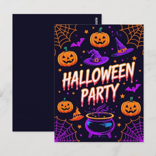 Pumpkin Cauldron Halloween Party Invite ポストカード (正面/裏面)