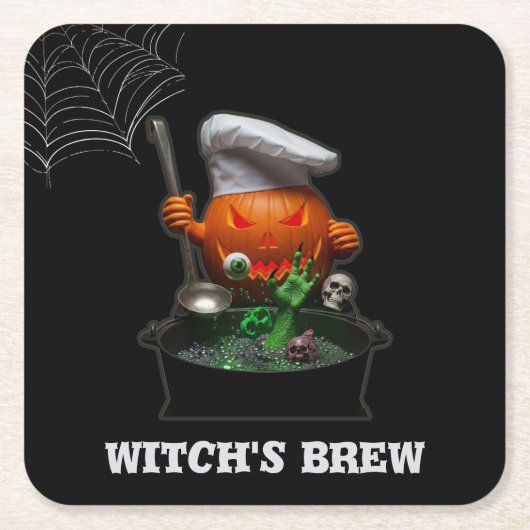 Pumpkin Chef Halloween Coasters – Spooky Cauldron  スクエアペーパーコースター (正面)