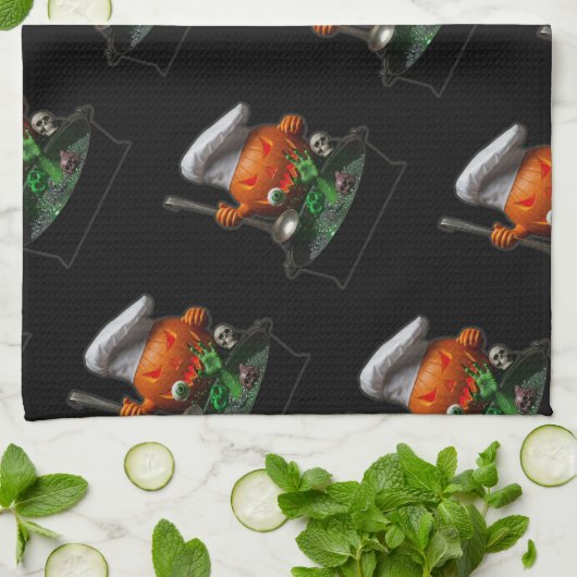 Pumpkin Chef Halloween – Spooky Cauldron design キッチンタオル (折り畳み)