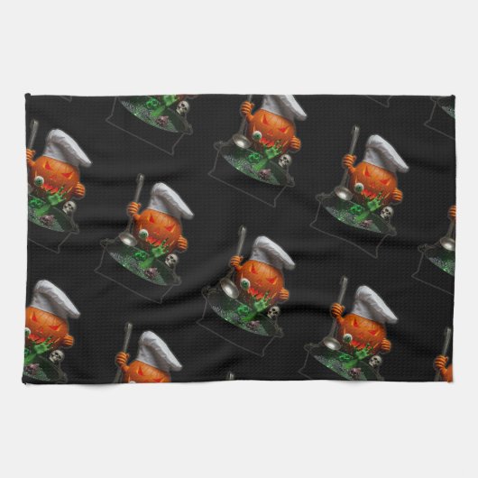 Pumpkin Chef Halloween – Spooky Cauldron design キッチンタオル (横)
