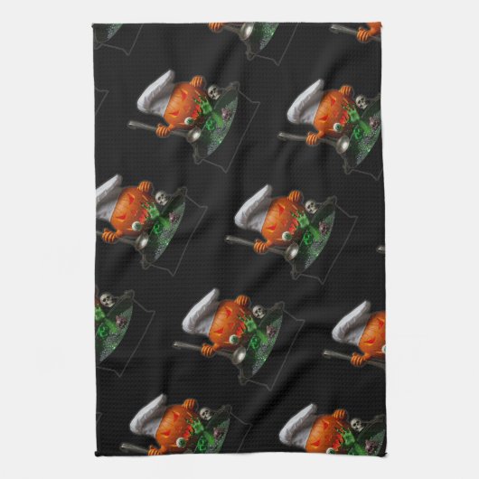 Pumpkin Chef Halloween – Spooky Cauldron design キッチンタオル (縦)