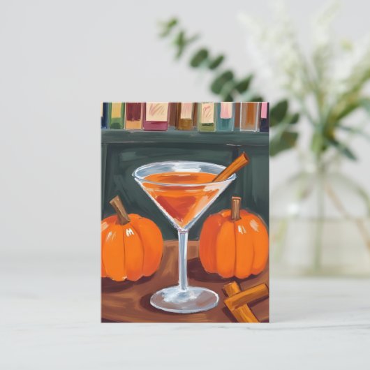 Pumpkin Cinnamon Martini Fall Watercolor ポストカード (スタンド正面)