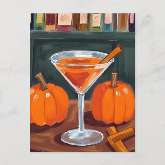 Pumpkin Cinnamon Martini Fall Watercolor ポストカード (正面)
