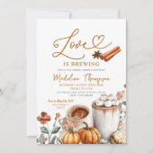 Pumpkin Coffee Theme Love is Brewing Bridal Shower 招待状 (正面)