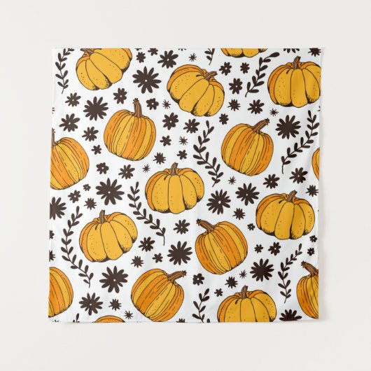 Pumpkin color seamless pattern, hand drawn squash タペストリー (正面)