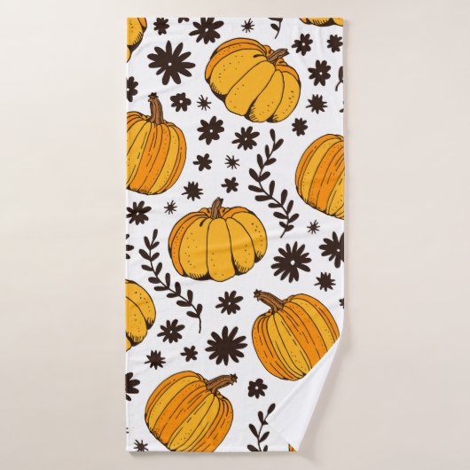 Pumpkin color seamless pattern, hand drawn squash バスタオル (バスタオル)