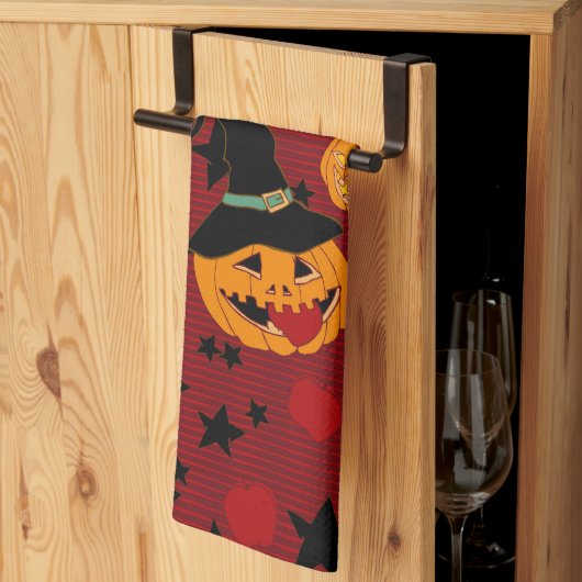 Pumpkin Dark Red “Jack’s Apple Snack” Tea Towel キッチンタオル (三つ折り)