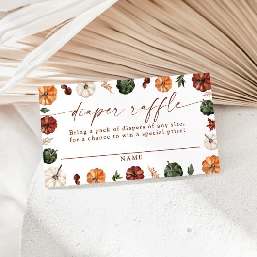 Pumpkin Diaper Raffle Card, Boho Fall Baby Shower エンクロージャーカード