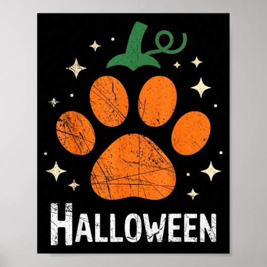 Pumpkin Dog Cat Paw Print Halloween Pet Lover  ポスター (正面)