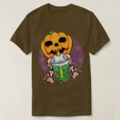 Pumpkin Drinking Boba Lazy Halloween Costume Jack  Tシャツ (デザイン正面)