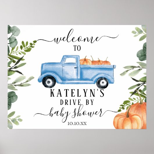 Pumpkin Drive By Baby Shower Welcome Sign ポスター (正面)