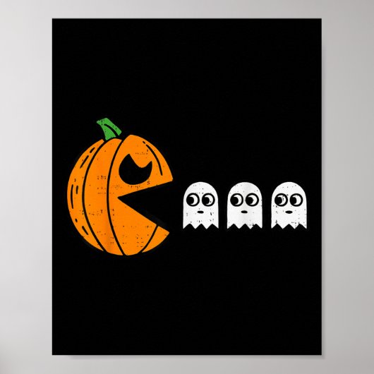 Pumpkin Eating Ghost Gamer Halloween Gaming Boys T ポスター (正面)