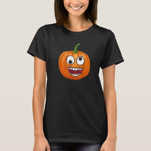 Pumpkin Emoje Eye Open Halloween Fun Season Costum Tシャツ (正面)