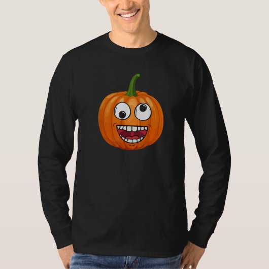 Pumpkin Emoje Eye Open Halloween Fun Season Costum Tシャツ (正面)