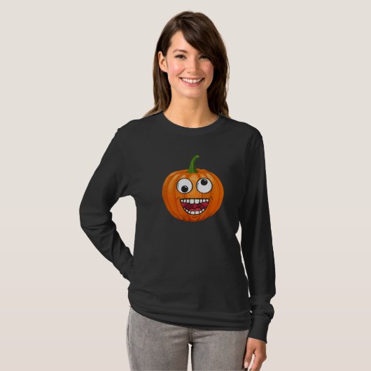 Pumpkin Emoje Eye Open Halloween Fun Season Costum Tシャツ (正面フル)