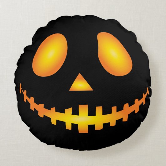 Pumpkin Face Halloween Jack O Lantern Spooky ラウンドクッション (正面)