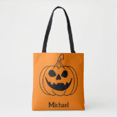 Pumpkin Face Jack O Lantern With Name トートバッグ (正面)