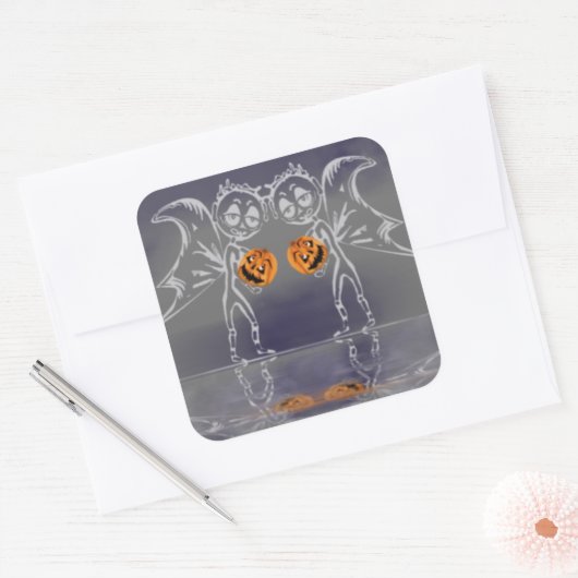 Pumpkin Fairies Have Fun On Halloween スクエアシール (封筒)