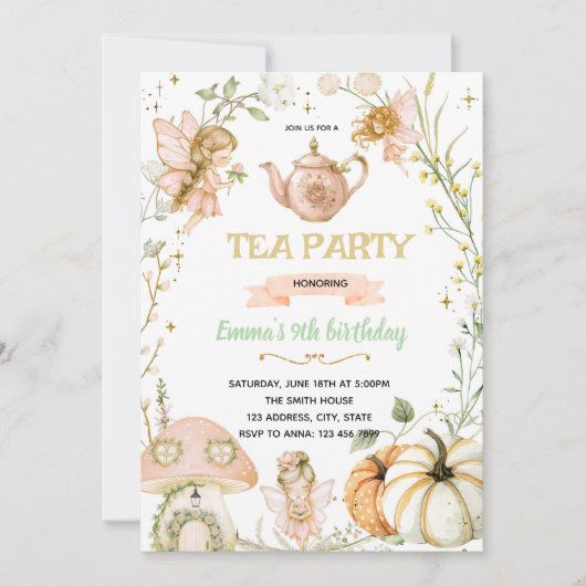 Pumpkin Fairies Tea Party Birthday Invitation 招待状 (正面)