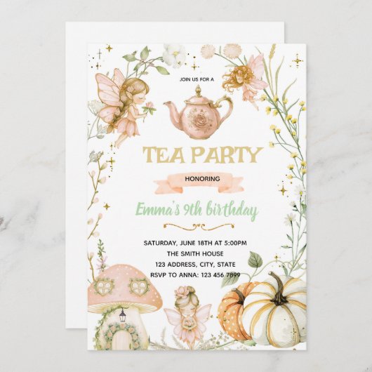 Pumpkin Fairies Tea Party Birthday Invitation 招待状 (正面/裏面)