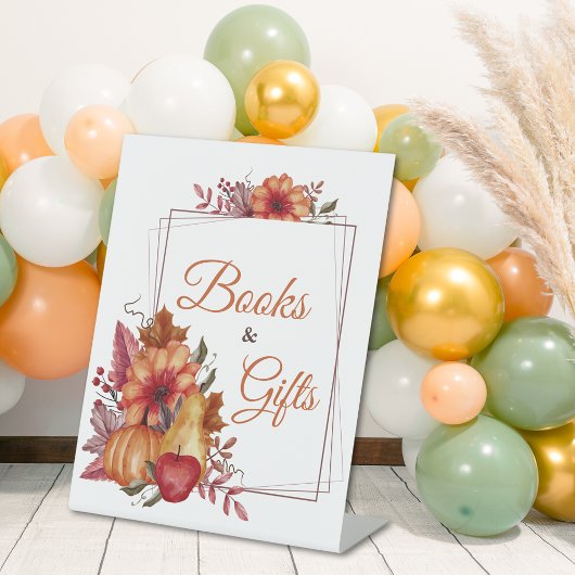 Pumpkin Fall Floral Baby Shower Books & Gifts  台座サイン