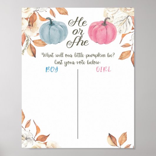 Pumpkin Fall Gender Reveal Voting Board Poster ポスター (正面)