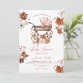Pumpkin Fall Stroller Vintage Girl Baby Shower 招待状 (スタンド正面)