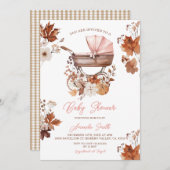 Pumpkin Fall Stroller Vintage Girl Baby Shower 招待状 (正面/裏面)