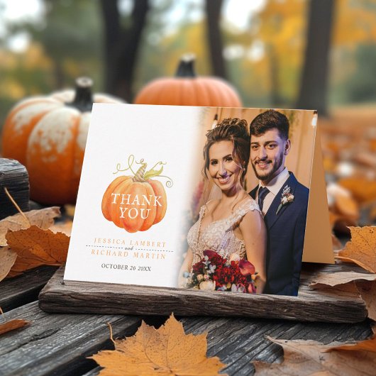Pumpkin fall wedding photo  サンキューカード