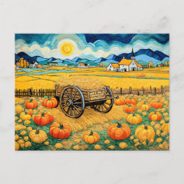 Pumpkin Field Harvest with Hay Wagon シーズンポストカード