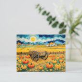 Pumpkin Field Harvest with Hay Wagon シーズンポストカード (スタンド正面)