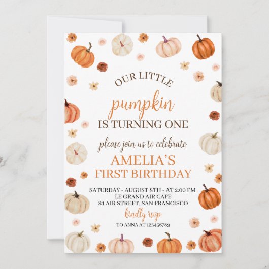 Pumpkin First Birthday Invitation 招待状 (正面)