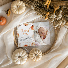 Pumpkin First Birthday Photo Thank You 招待状