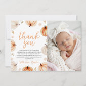 Pumpkin First Birthday Photo Thank You 招待状 (正面)