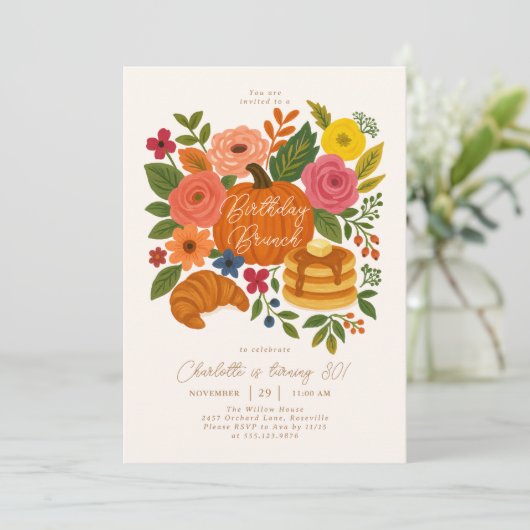 Pumpkin Floral Birthday Brunch Invitation Fall 招待状 (スタンド正面)