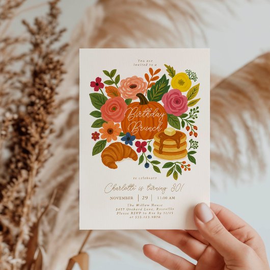 Pumpkin Floral Birthday Brunch Invitation Fall 招待状