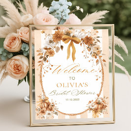 Pumpkin Floral Bow Bridal Shower Welcome ポスター